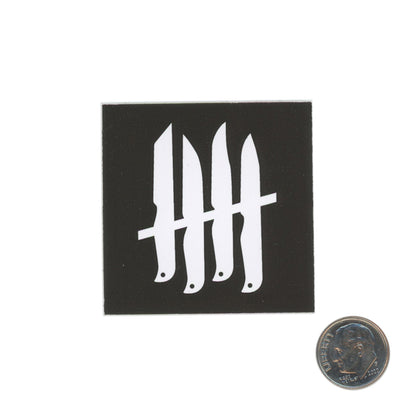 Knives Out! Square Sticker Black with dime