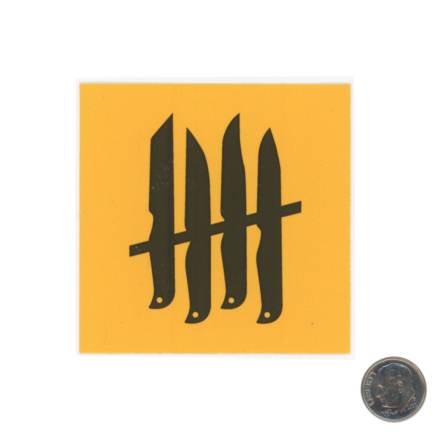 Knives Out! Square Sticker Yellow with dime