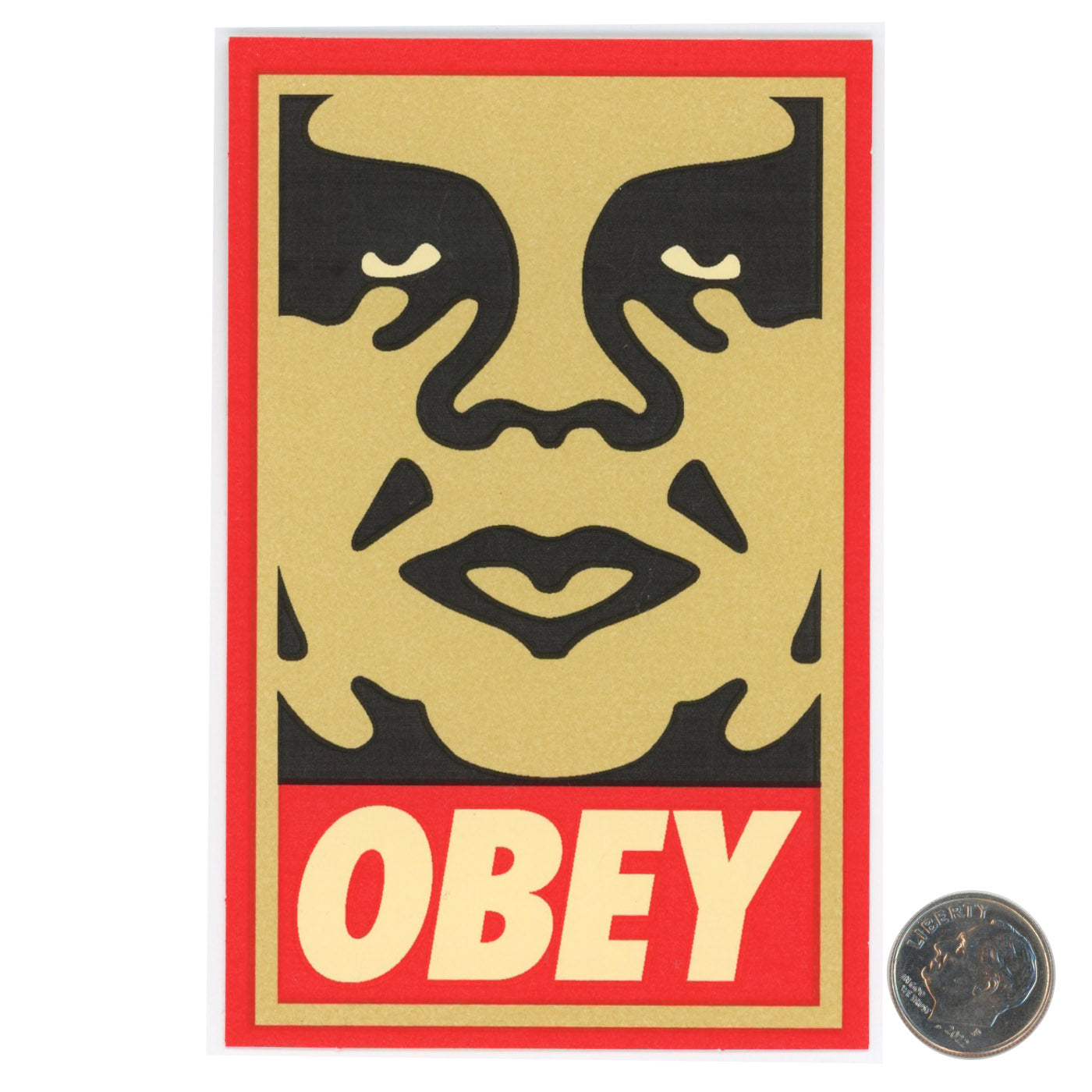 Shepard Fairey OBEY YELLOW ORANGE Sticker with dime